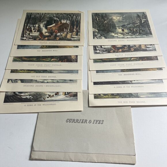 Currier & Ives Print Lot of 12 - Orig. Folder 9" x 12" Reprints Wall Art Vintage - Picture 15 of 16